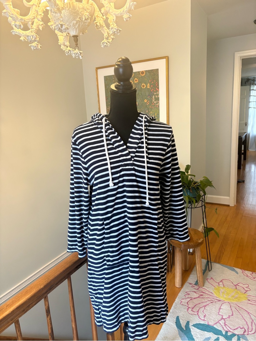 Lands' End Navy and White Striped French Terry Tunic